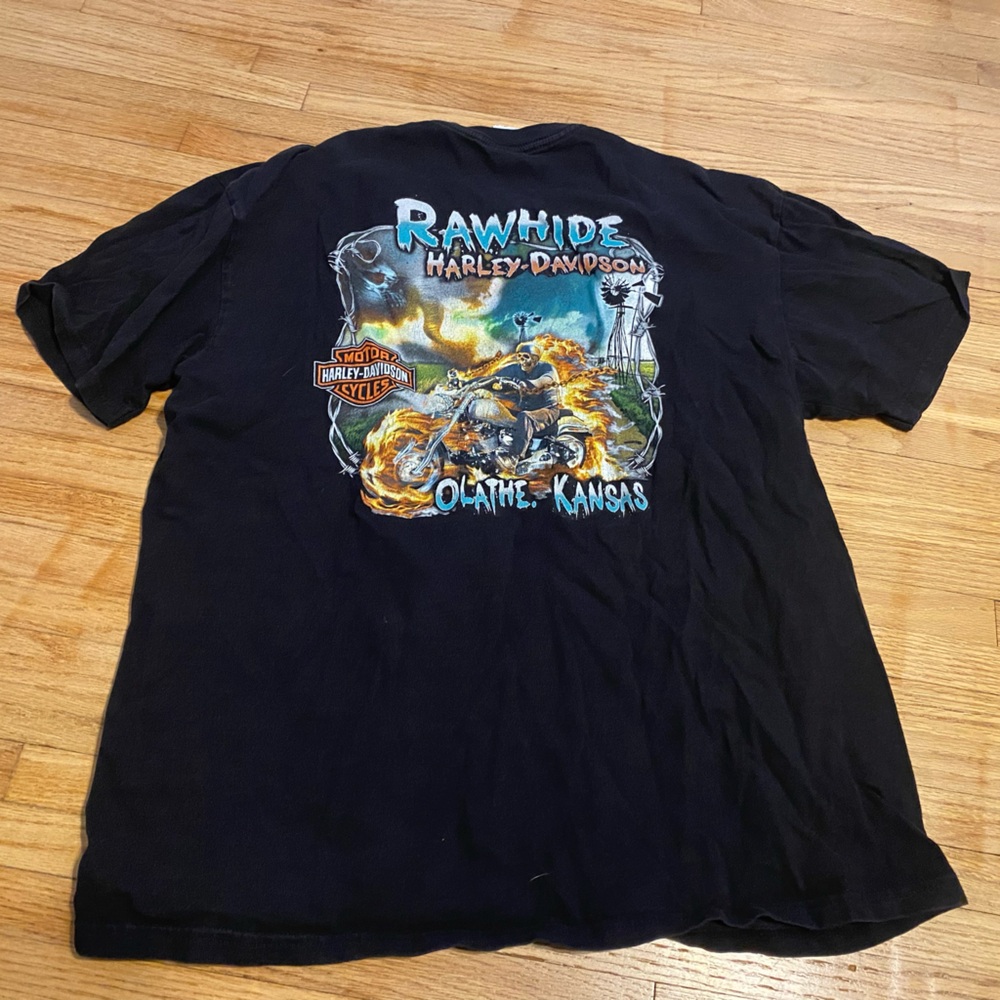 Harley-Davidson Men XL Black Graphic short sleeve T-Shirt Olath Kansas Rawhide - Picture 5 of 6